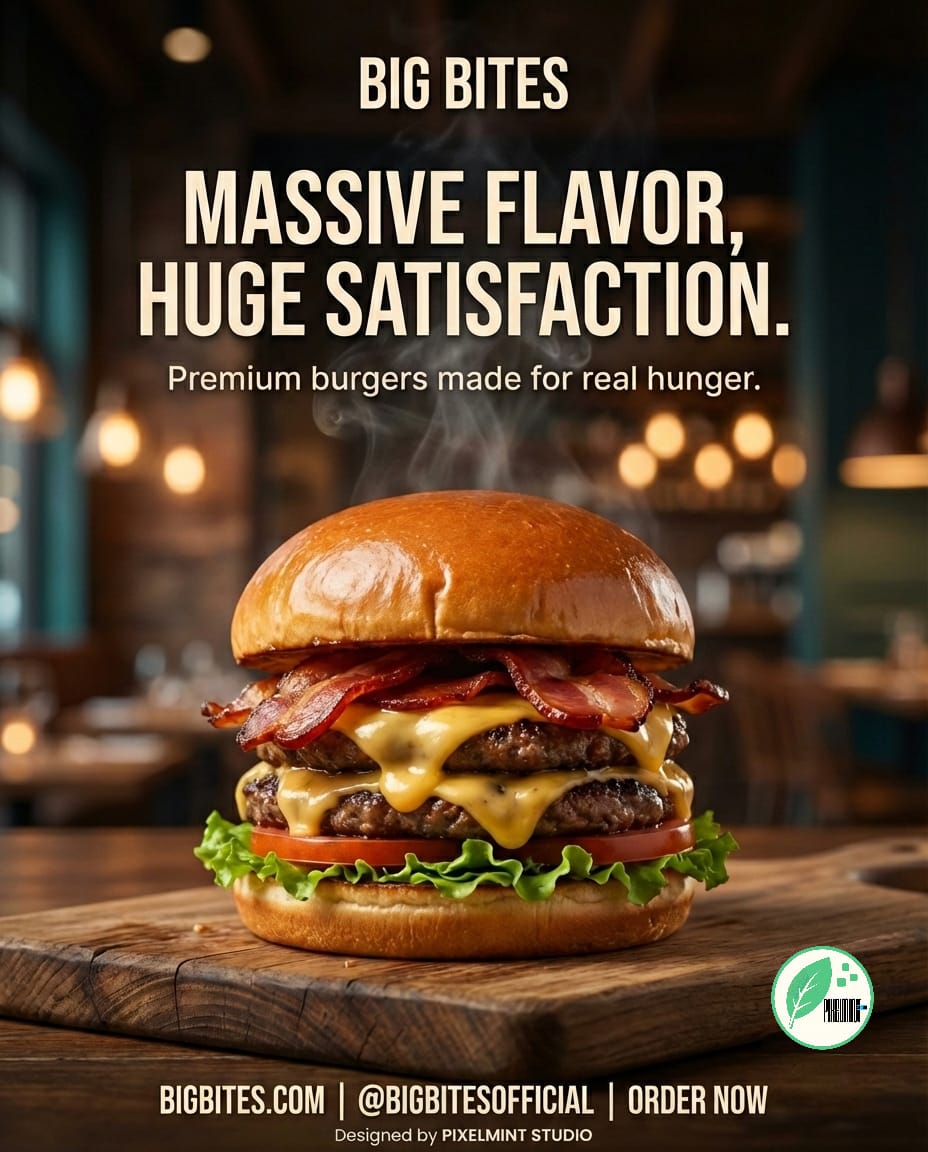 Big Bites Burger Shop Branding Poster